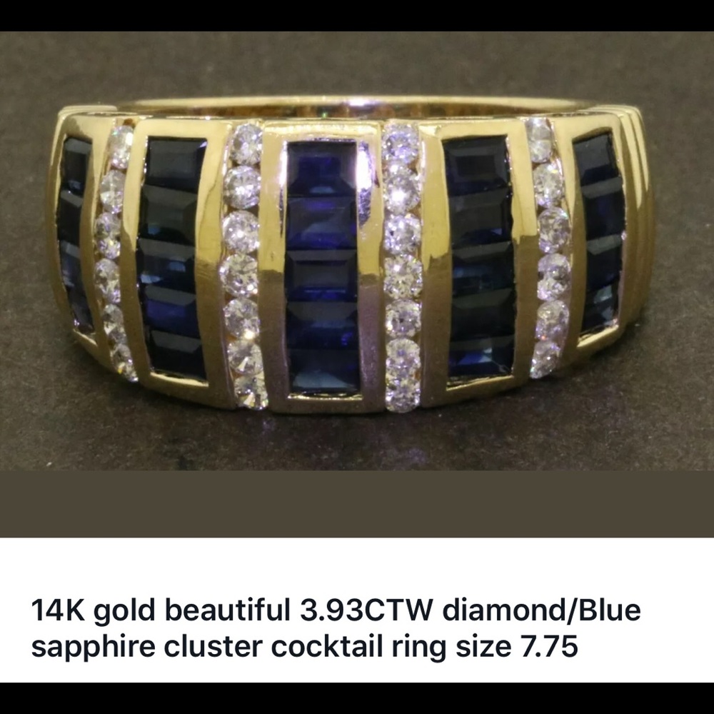 14k Gold 3.93CTW diamond/Blue sapphire Ring 7.75
